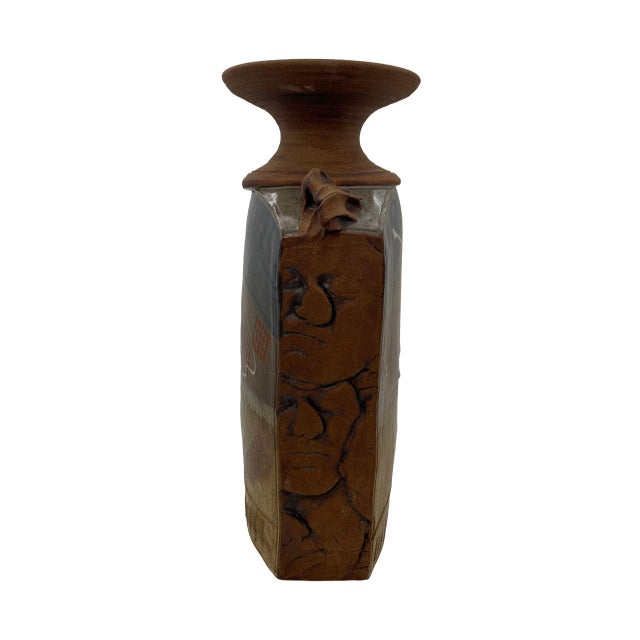 Late 20th Century Brutalist Terracotta Sculptural Vase With Relief Faces For Sale - Image 4 of 18