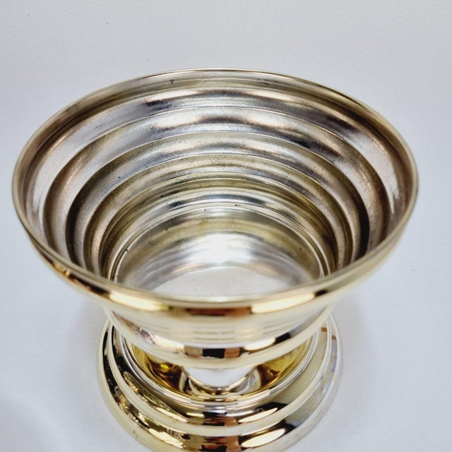 Metal Large Art Deco Crystal Glass Centerpiece Bowl on Pedestal For Sale - Image 7 of 12