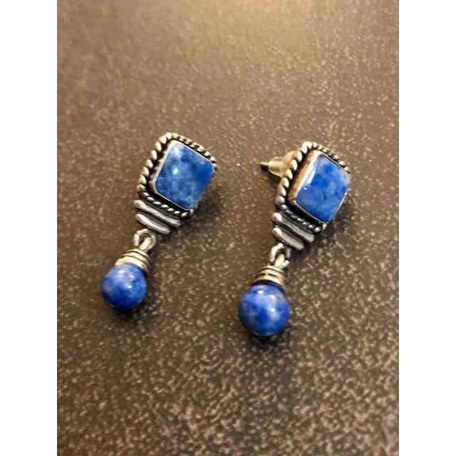 These lovely vintage Native American Style Lapis Lazuli Sterling Drop Earrings will look great with any casual outfit....