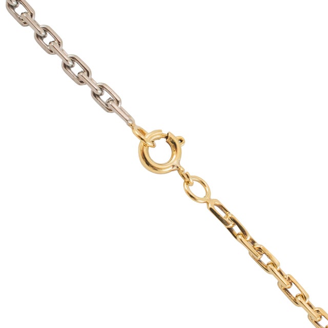 Early 21st Century 18k Yellow Gold & Sterling Silver Two Tone Choker Rolo Cable Link Chain Necklace For Sale - Image 5 of 7