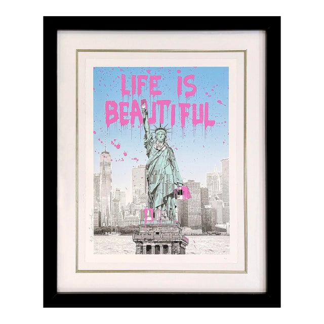 Mr. Brainwash, Lady Liberty (Pink), Rare Framed Hand Signed Screen Print For Sale