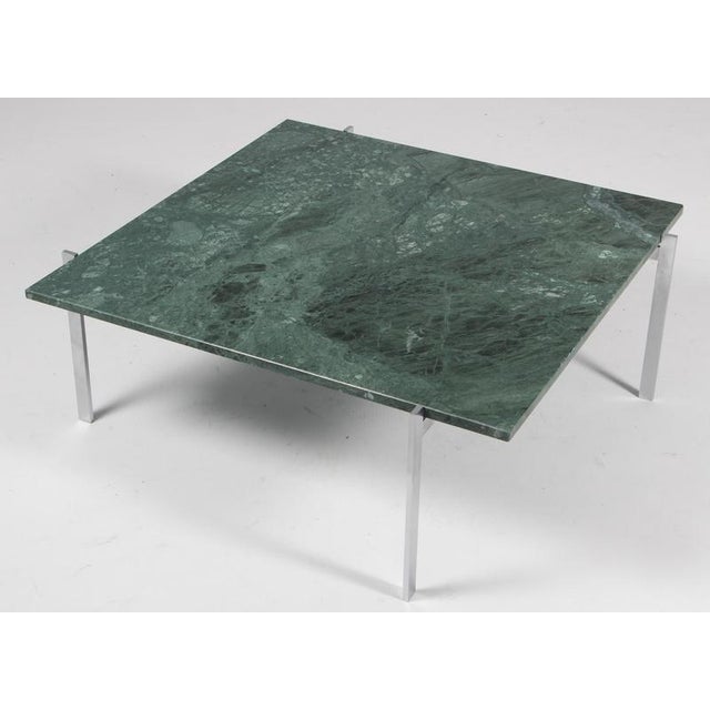 Coffee Table in Steel and Green Marble attributed to Poul Kjærholm for Fritz Hansen, 1970s For Sale - Image 3 of 9