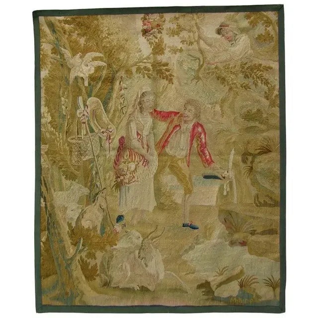 Tan Antique 1900 French Tapestry For Sale - Image 8 of 9