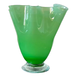 Vintage Green Art Glass Cased Ruffle Rim Vase