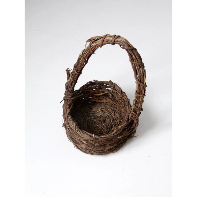 Brown Vintage Rustic Twig Basket For Sale - Image 8 of 12