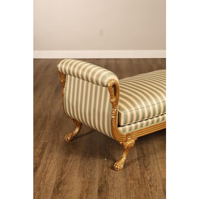 Quality Empire Style Swan Carved Giltwood Upholstered Bench For Sale - Image 4 of 18