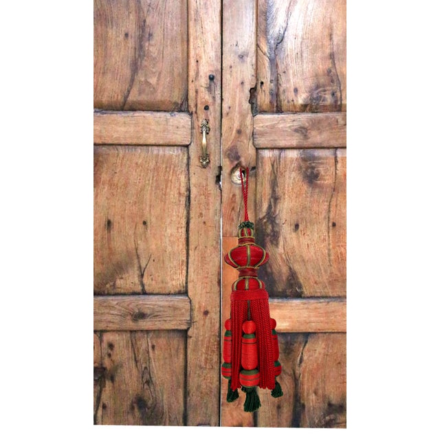 Large Hand Made "Mughal" Red, Green and Gold Cabinet / Door Tassel / Tie Back For Sale - Image 4 of 6