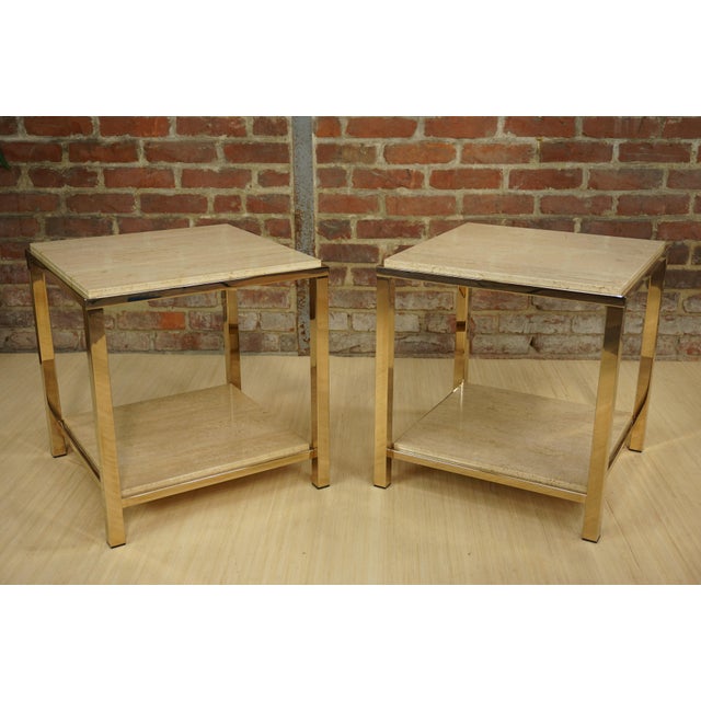 Side Tables in Travertine and 24 Carat Gold from Belgo Chrom / Dewulf Selection, 1970s, Set of 2 For Sale - Image 14 of 15