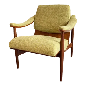 1960s Mid-Century Modern Upholstered Scoop Bentwood Armchair by Thonet