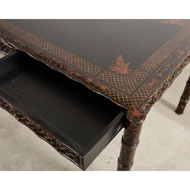 Wood Dennis & Leen Regency Style Lacquer Chinoiserie Decorated Desk For Sale - Image 7 of 17