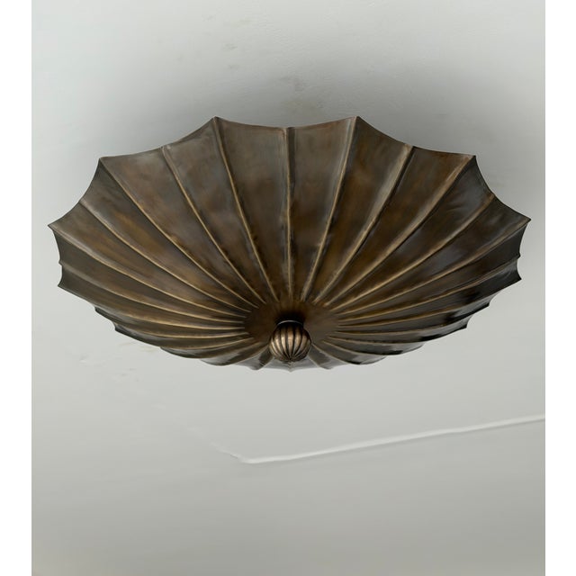 Metal Handmade Brass Flush Mount Ceiling Light | Sculptural Flower Petal Light Fixture For Sale - Image 7 of 13