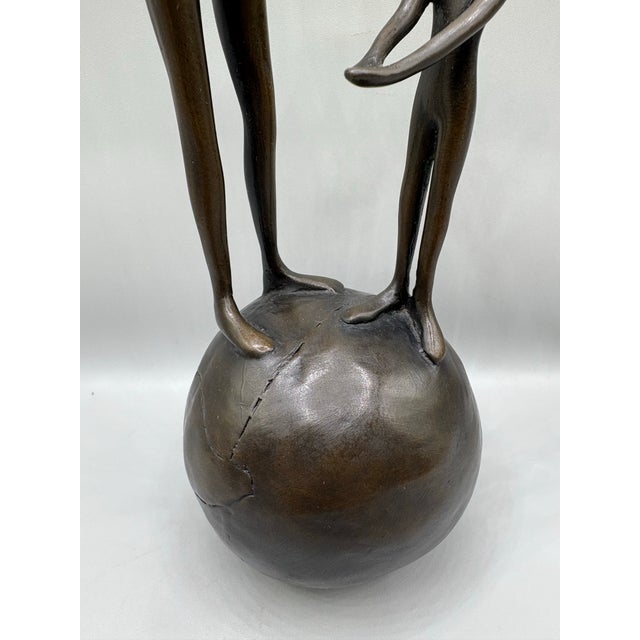 1990s Bronze Figural Woman and Child on Planet Earth Sculpture by John Kennedy For Sale - Image 9 of 11