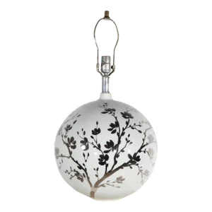 White Ceramic Ball Lamp With Silver Deposit Foliate Motif by Morris Greenspan