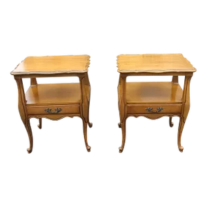 Pair Fancher Furniture French Provincial Style Fruitwood Bedside Tables