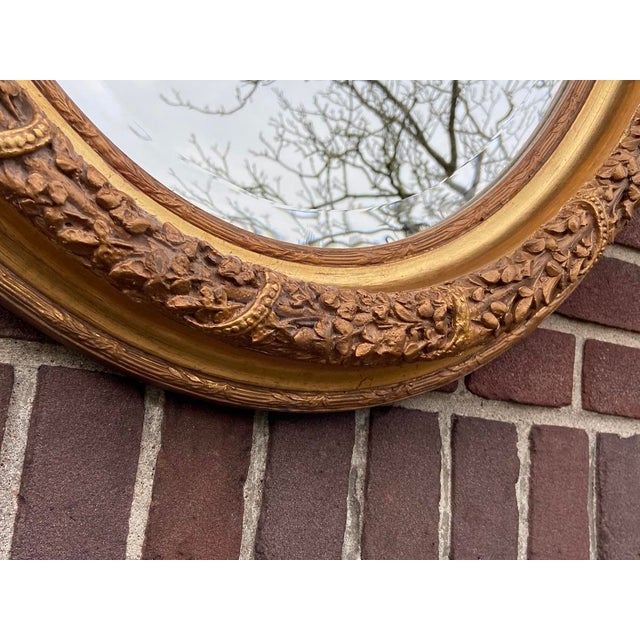 Gold 1970 French Louis XVI Gold Beech Oval Wall Mirror - 1 Pc For Sale - Image 8 of 12