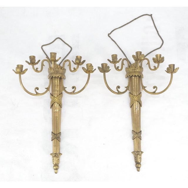 Pair of Antique Regency Revival Bronze Wall Sconces Candle Sticks MINT