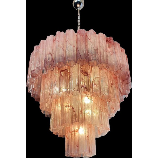 Vintage Murano Glass Tiered Chandeliers with 78 Alabaster Pink Glasses, 1990s, Set of 2 For Sale - Image 3 of 16
