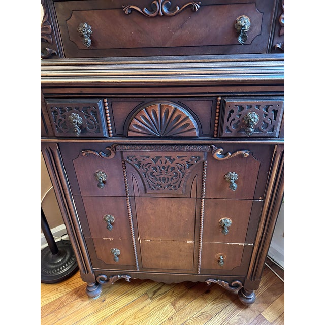 Antique Victorian 1920s Era Tall Wood Dresser | Chairish
