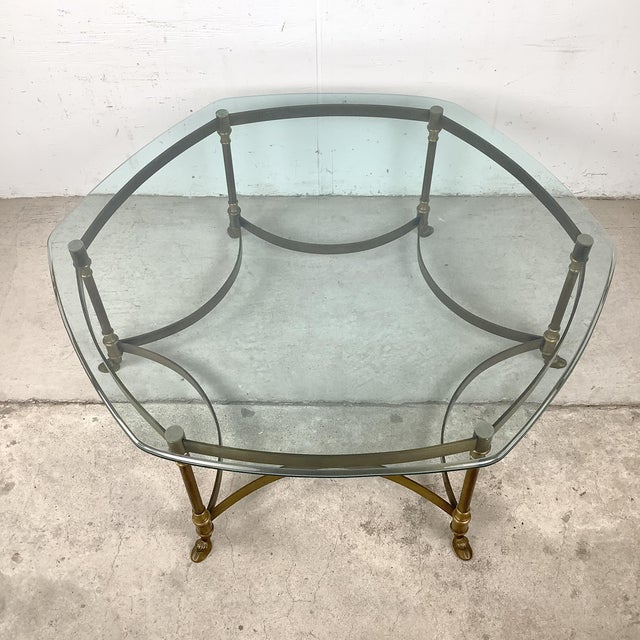 Neoclassical 1960s Neoclassical Brass and Glass Hoof Foot Coffee Table in the Style of La Barge For Sale - Image 3 of 18