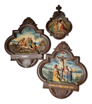 Stations of the Cross Triptych: VI, XI and XII, Painted High Relief Plaster, Cement and Stone Casts, Set of 3