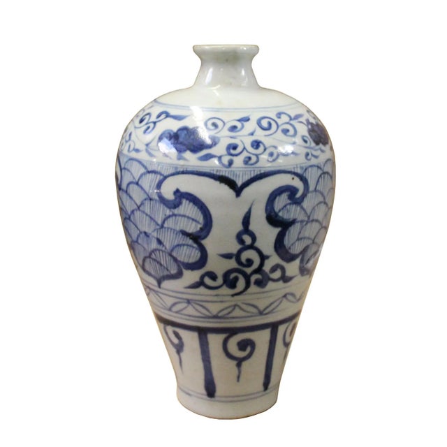 2000 - 2009 Chinese Blue White Round Porcelain Graphic Meiping Plum Vase For Sale - Image 5 of 7
