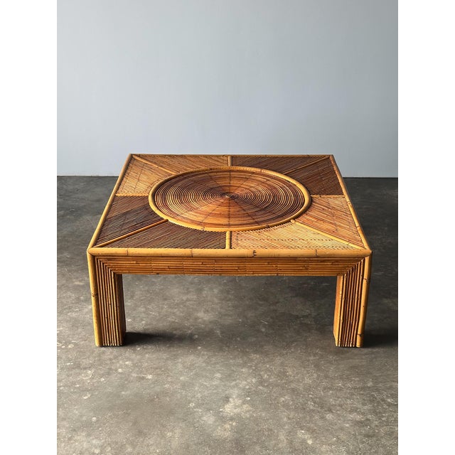 Sunburst Rattan Coffee Table, Attributed to Vivai Del Sud, Italy, 1970s For Sale - Image 15 of 17