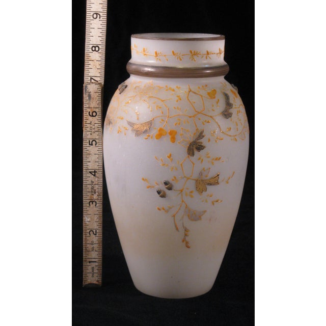 Late 19th Century Glass Vase Moser Style Art Nouveau Hand Painted Enameled Leaves 3d Acorns Antique For Sale - Image 9 of 14