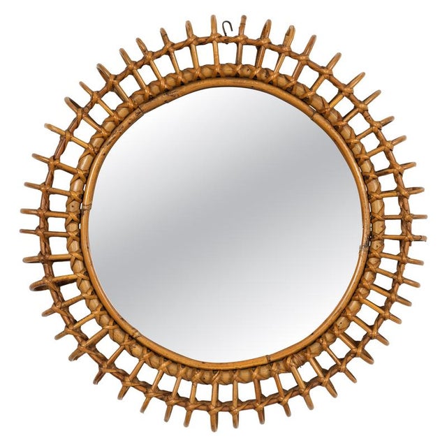 Vintage Round Wall Mirror in Bamboo and Rattan by Franco Albini, 1960s For Sale - Image 13 of 13