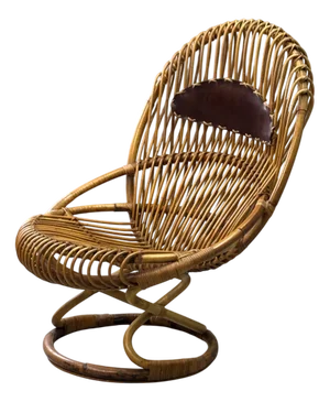 Wicker and Leather Armchair, 1960s