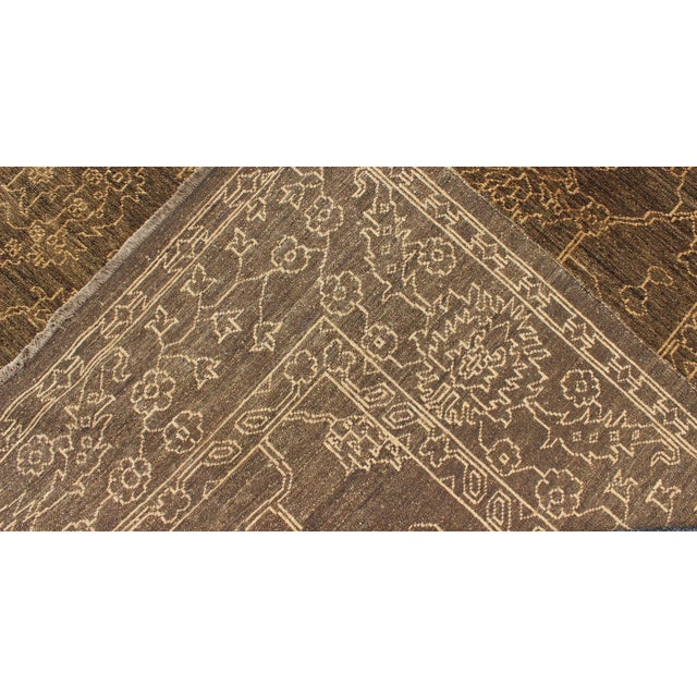 Tan Fine Transitional Rug With Stylized Geometric Motifs in Brown and Light Tan For Sale - Image 8 of 8