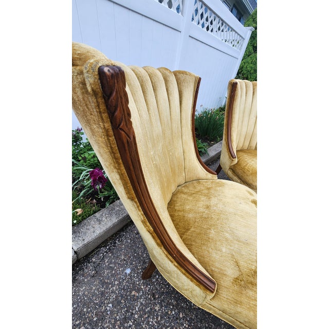 1940s Pair of Vintage Hollywood Regency Shell Back Slipper Chairs, 1940s Style For Sale - Image 5 of 18