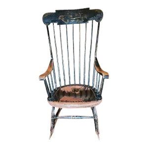 Late 19th Century Antique American Rocking Chair With Original Black Paint and Stenciled Decoration