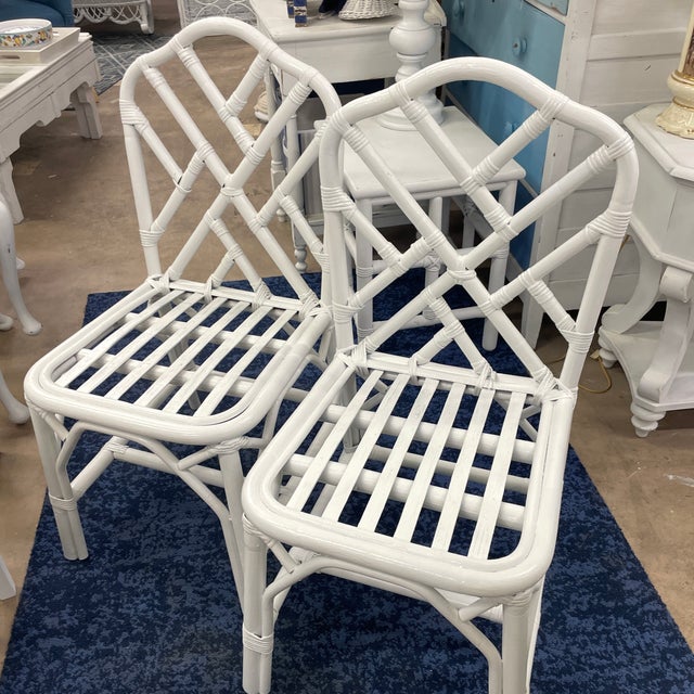 Wood Pair of Vintage Bidtro Chippendale Rattan Dining Chairs For Sale - Image 7 of 7