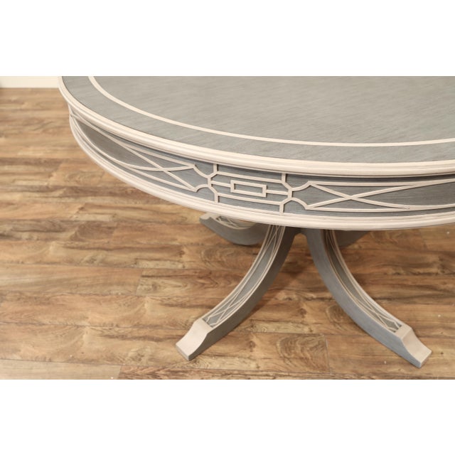 2020s 48" Round Blue and Light Gray Center Table With Fret Apron by Theodore Alexander Morning Center Table Ta55007 For Sale - Image 5 of 9