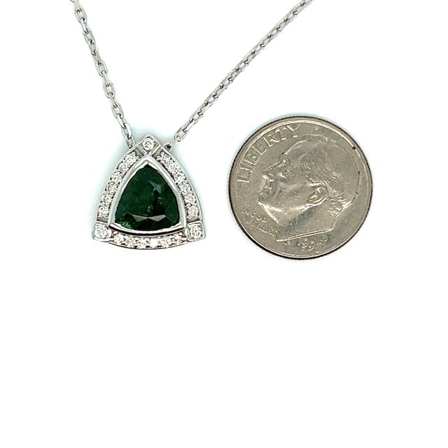 Natural Tourmaline Diamond Pendant Necklace 17" 14k W Gold 2.49 TCW Certified For Sale - Image 9 of 14