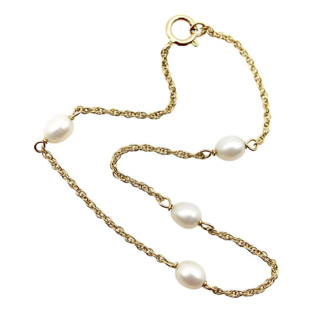 Vintage 14k Gold and Cultured Pearl Bracelet For Sale