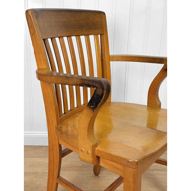 Wood Antique Quartersawn Oak Library Bankers Desk Arm Chair For Sale - Image 7 of 10