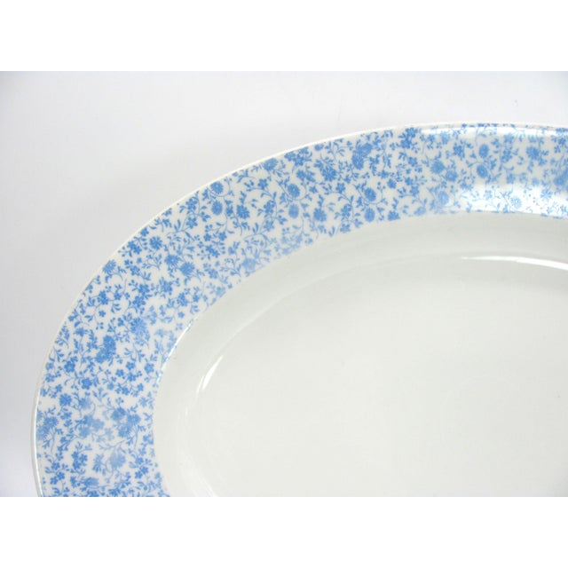 Antique France 18.75" Limoges Blue Chintz Cornflower Calico Micro-Flower Floral Transferware Deep Well Platter For Sale - Image 4 of 9