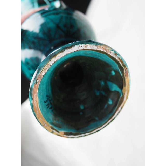 Ceramic Late 19th Century Antique Moroccan Safi Boho Deep Green Vase With Handles For Sale - Image 7 of 11