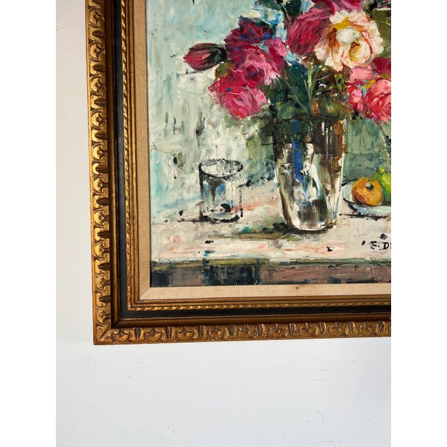 Italian E. Dessey " Roses " Still Life Oil Painting , Framed For Sale - Image 10 of 13