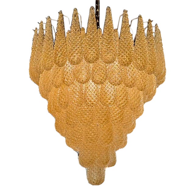Murano Gold Granola Glass Tear Drop Chandelier For Sale