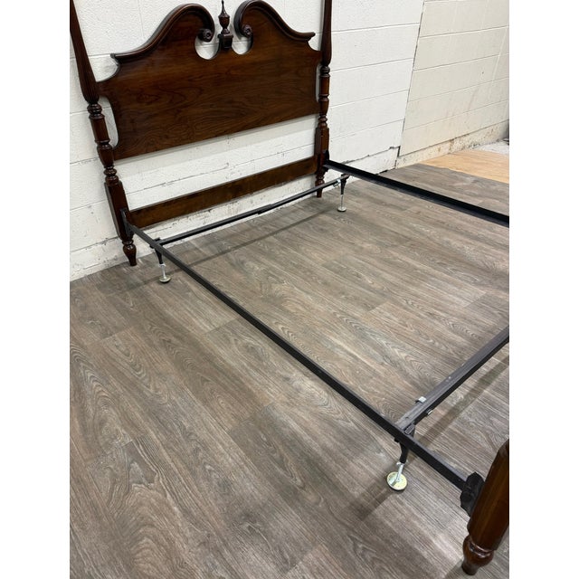 Late 20th Century Vintage Full Size Ethan Allen Georgian Court Solid Cherry Four Poster Bed For Sale - Image 5 of 18