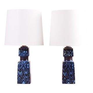 Danish Modern Blue and Black Table Lamps by Nils Thorsson for Royal Copenhagen and Fog & Mørup, 1970s, Set of 2 For Sale