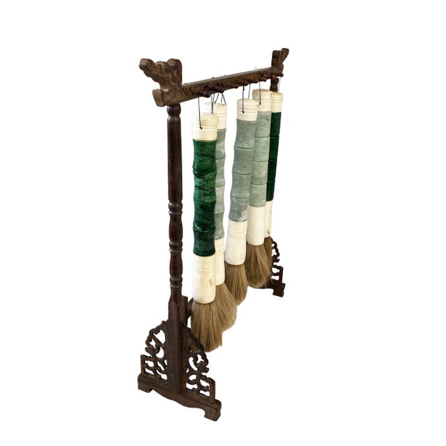 Chinoiserie Chicken Wood Stand With Five Calligraphy Brushes 19" H For Sale - Image 4 of 6
