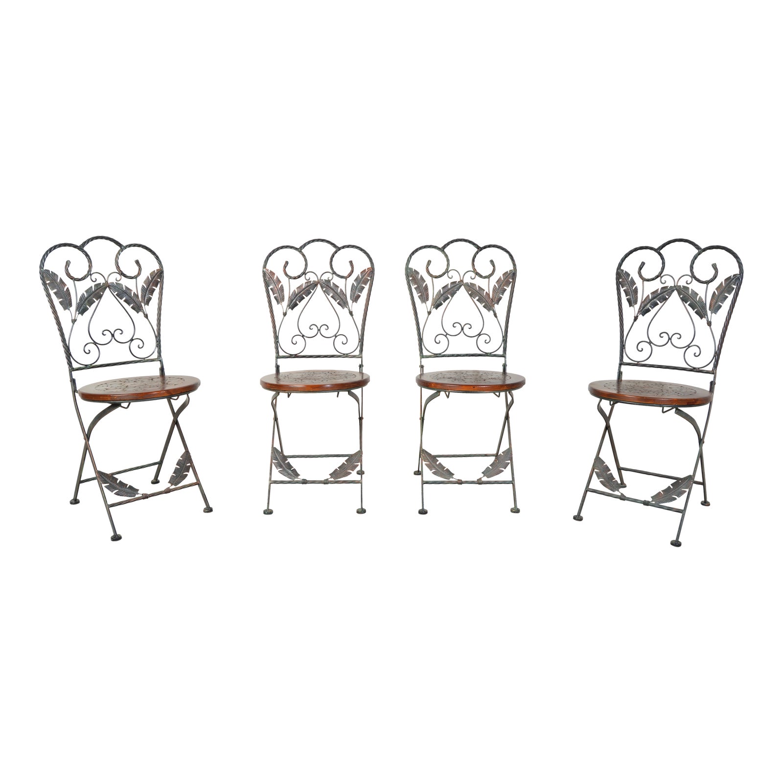 4 Folding French Bistro Chairs In Oak And Wrought Iron Chairish