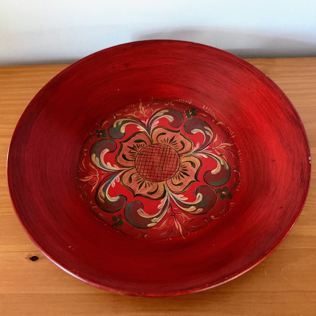 Vintage Rosemaling Toleware Bowl | Hand Painted Scandinavian Folk Art For Sale - Image 4 of 10