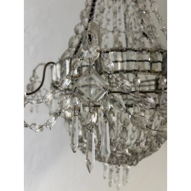 19th C Rare Crystal Beaded Empire Chandelier French Hand Tied Oval Prisms, C1850 For Sale - Image 9 of 17