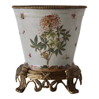 Wong Lee 1895 Porcelain Bronze Ormolu Pedestal Planter Cachepot For Sale