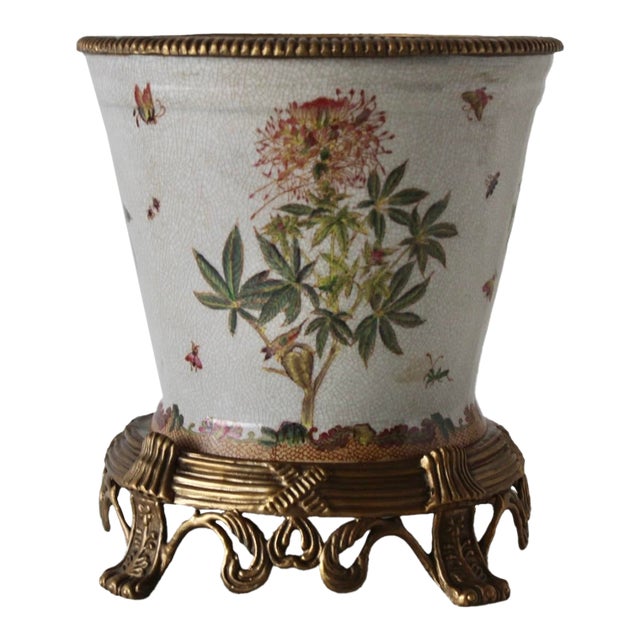 Wong Lee 1895 Porcelain Bronze Ormolu Pedestal Planter Cachepot For Sale