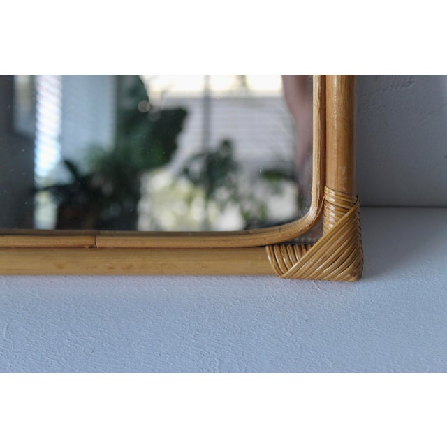 Vintage Bamboo Wicker Handcrafted Square Wall Mirror For Sale - Image 10 of 12